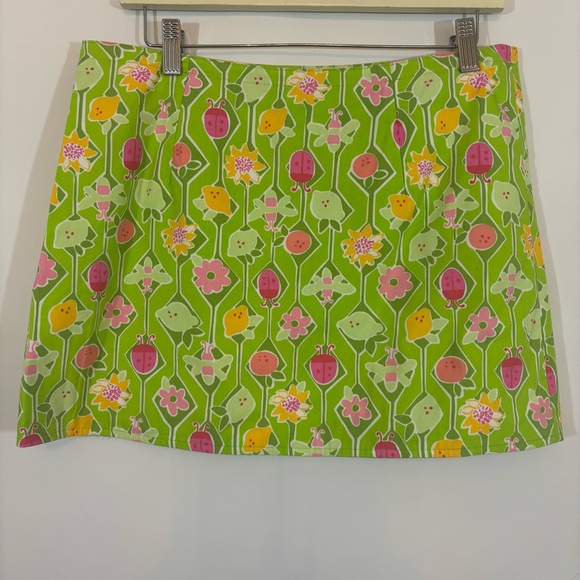 Vintage Lilly Pulitzer Green Pink Floral Ladybug Amazing Mini Skirt Sz 8 Whimsy - Picture 4 of 7